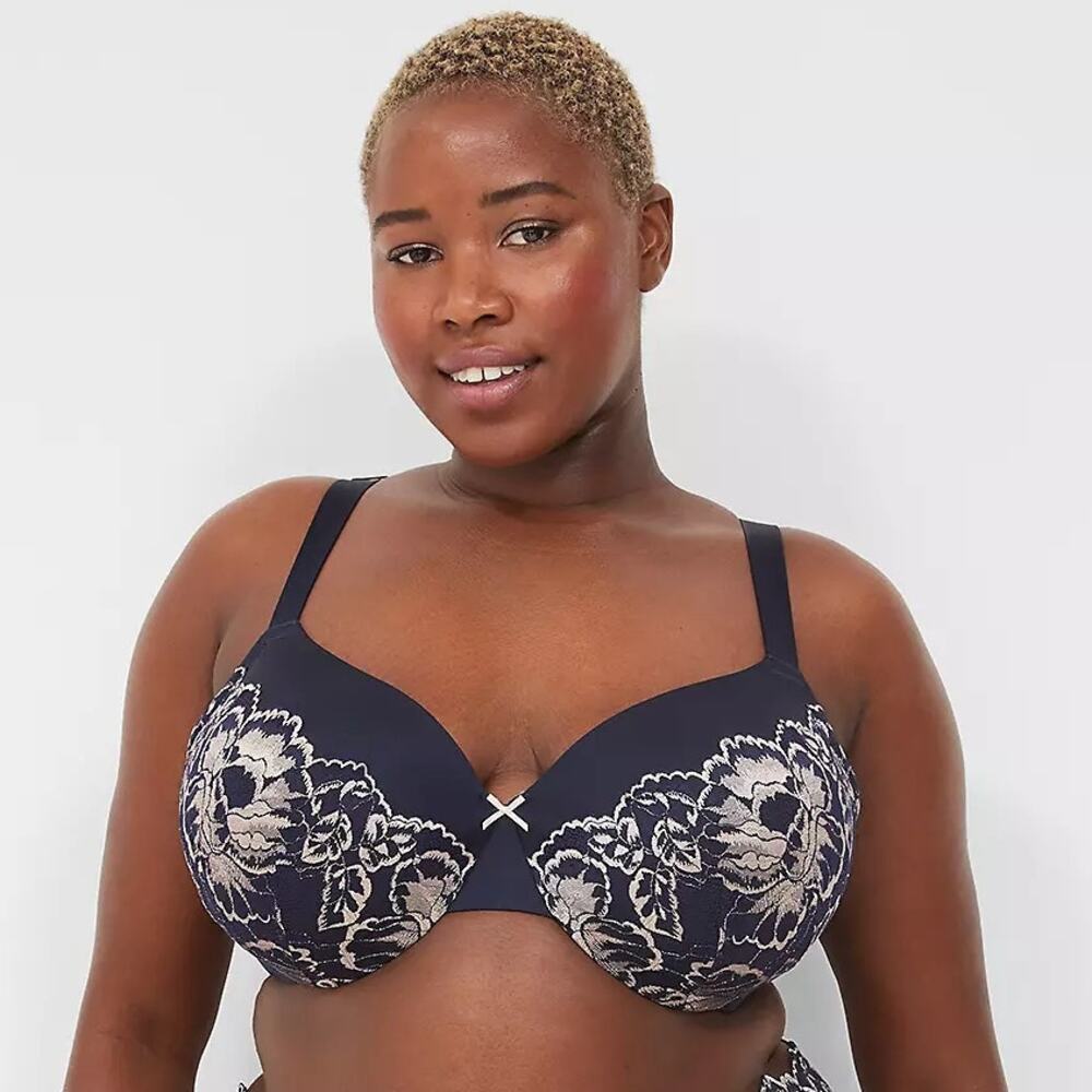 Cacique Maritime Blue Smooth Lightly Lined Full Coverage Bra With Lace Size 44D